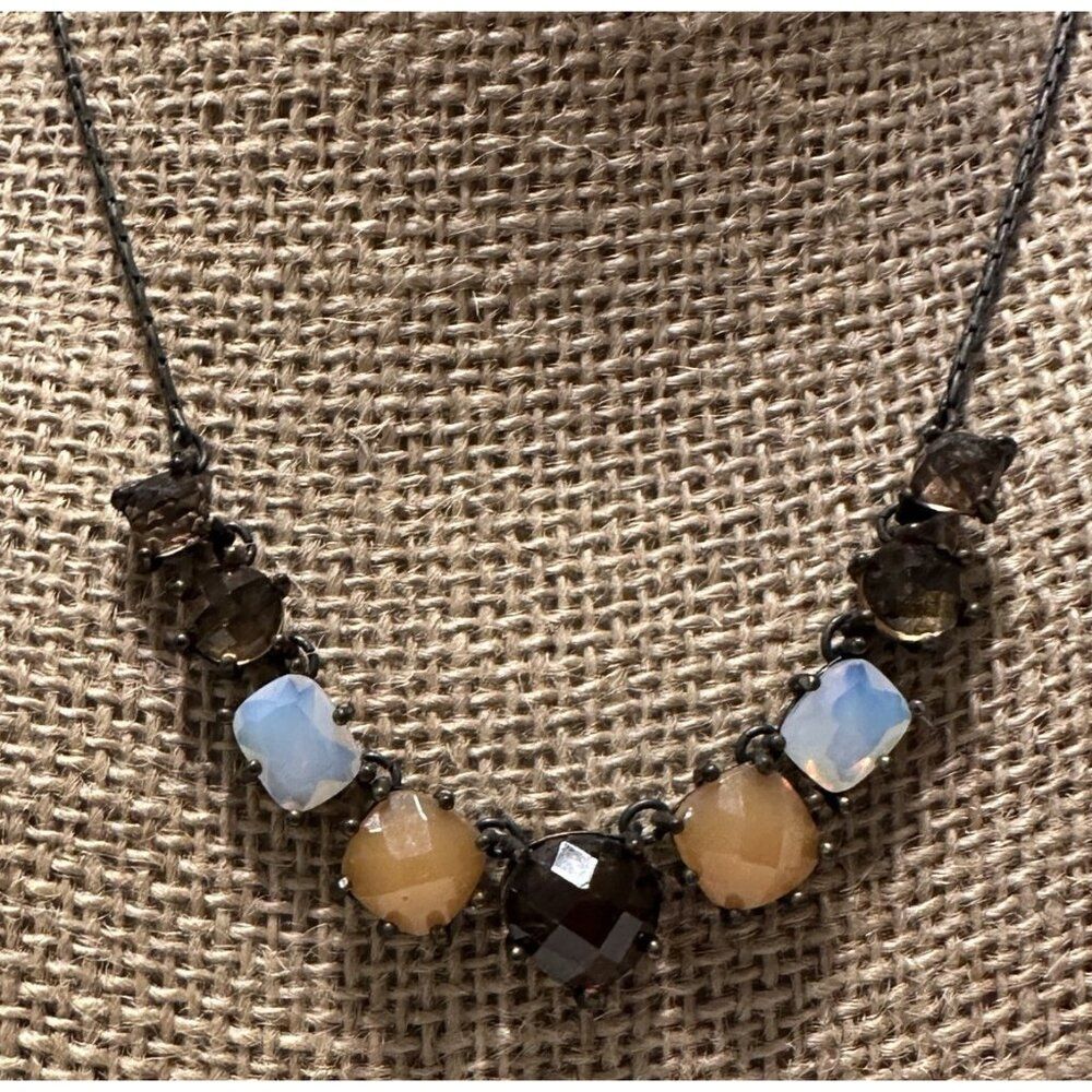 Avon Nina Ricci Rhinestone Necklace Smokey Quartz Peach Opaline Gunmetal Black